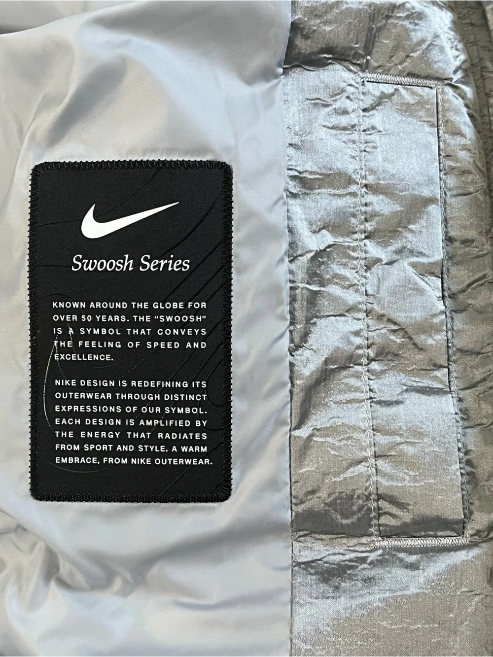 Nike Therma Fit Swoosh Series Oversized Down Puffer Jacket ‘Silver’ size wmns L